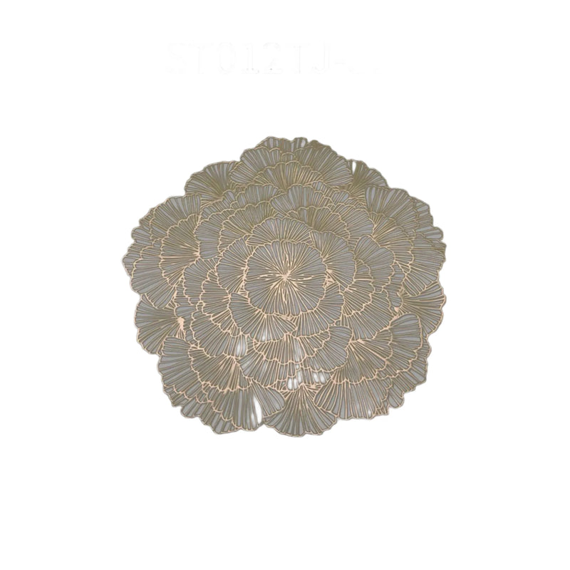 Gold Hollow PVC Round Flower Dining Pad