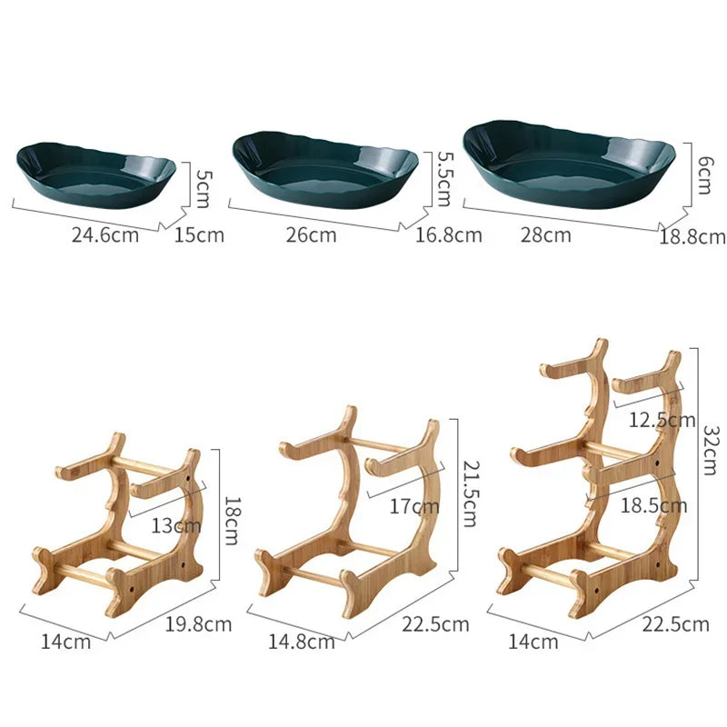 Wooden Partitioned Serving Plates Set