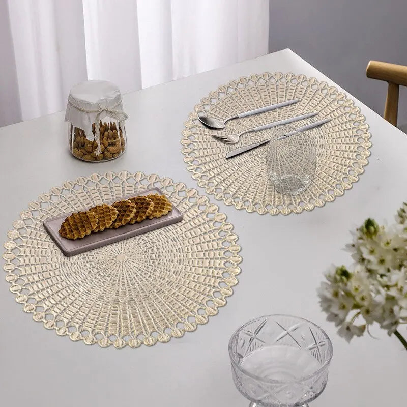 Gold Hollow PVC Round Flower Dining Pad